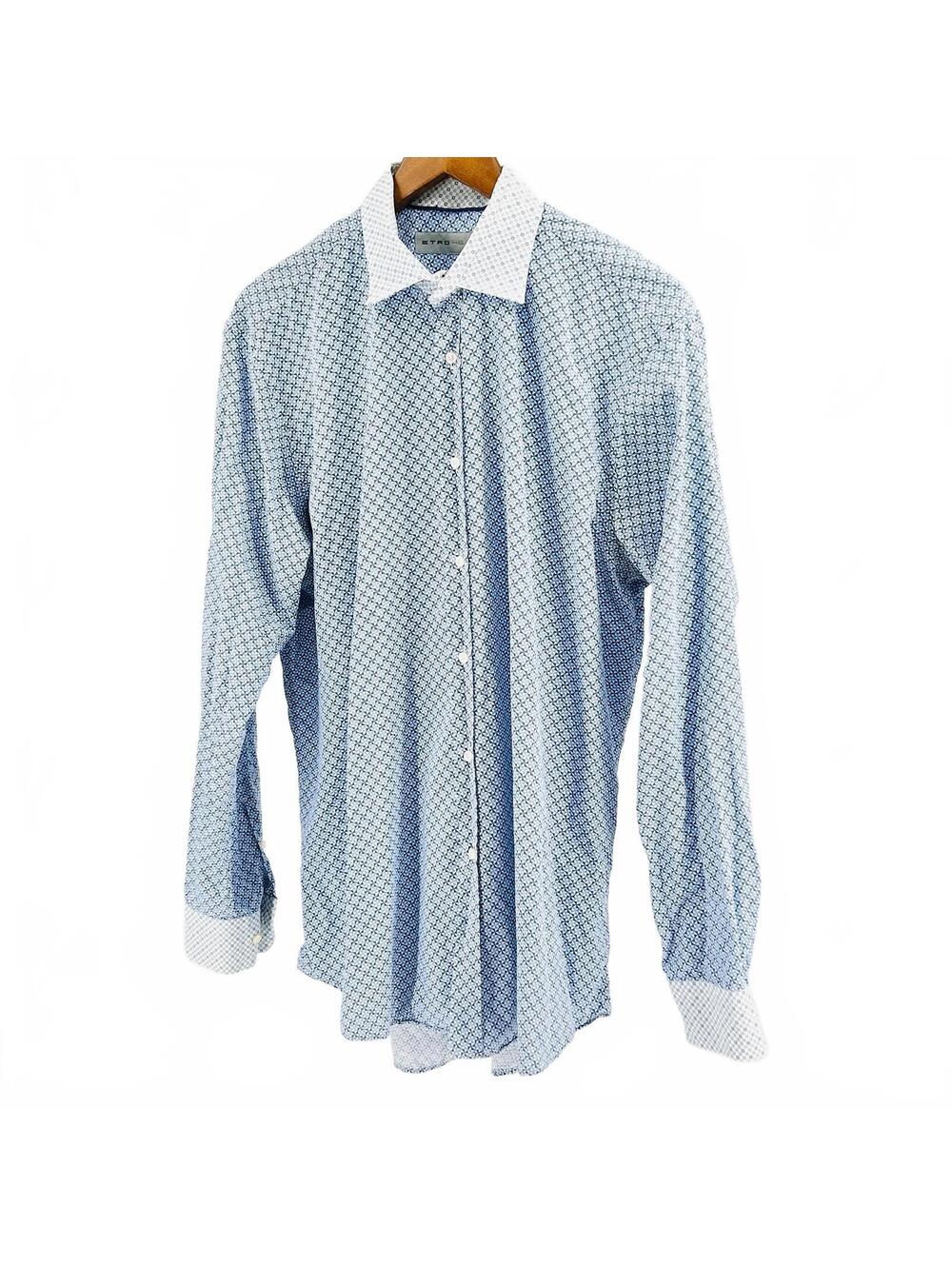 Etro Blue Geometric Contrast Collar Cuff Button Down Shirt